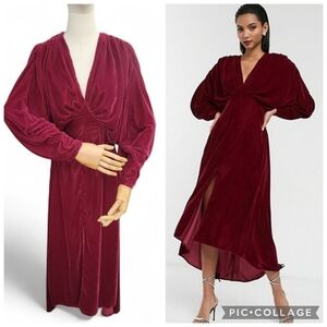 ASOS Deep Red Velvet Long Sleeve Dress Size 0